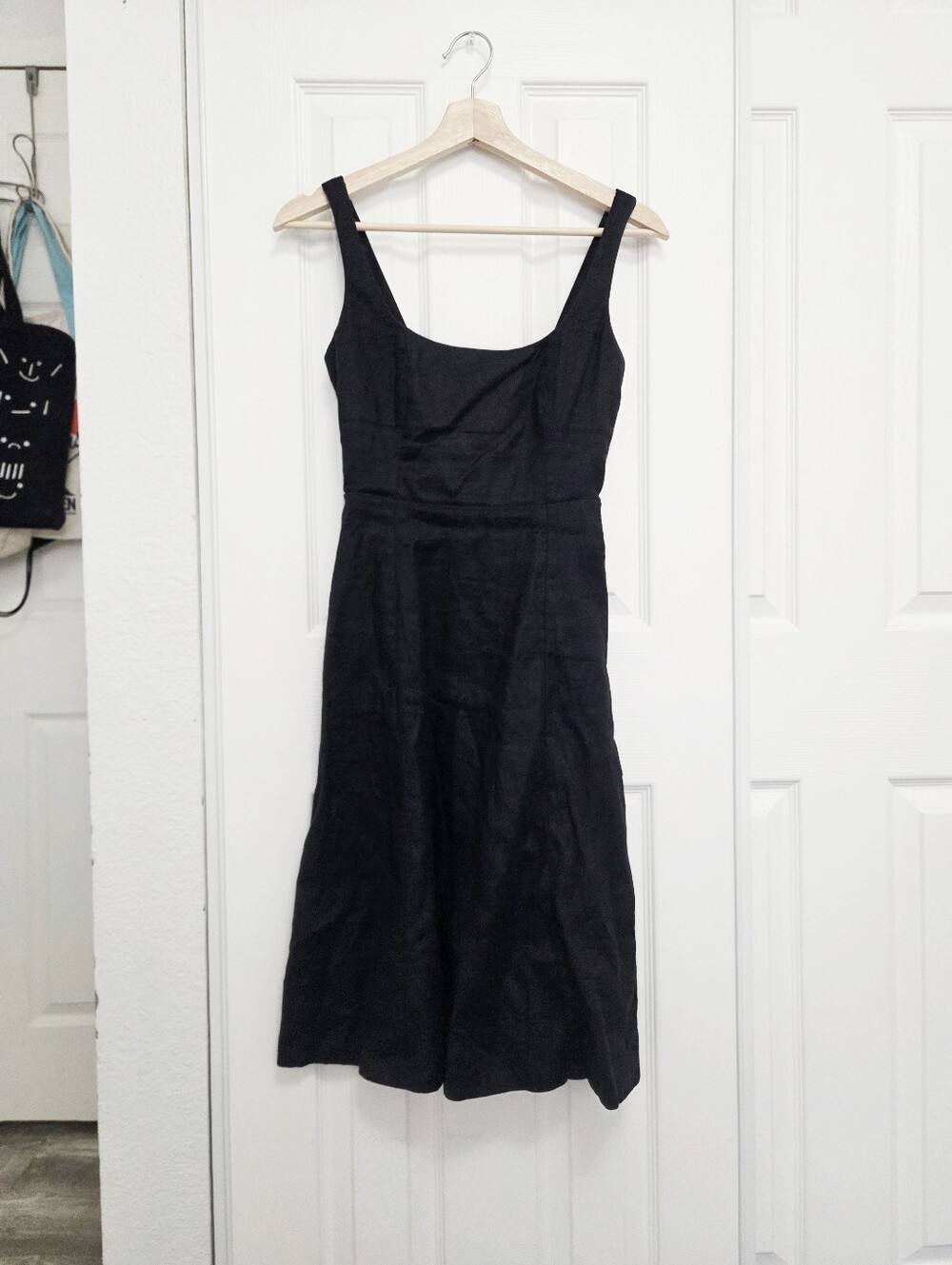 banana republic black square neck bustier fit and flare linen midi dress
